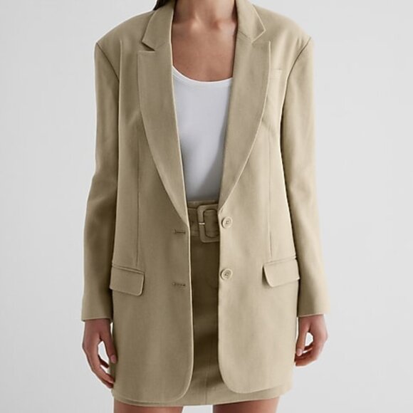 Express Jackets & Blazers - EXPRESS NEW $168 ELM GREEN LINEN BLEND OVERSIZED BOYFRIEND BLAZER SZ M MEDIUM